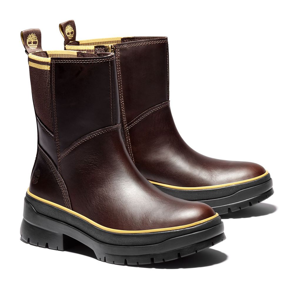 Botas de Inverno Feminino - Timberland Malynn Impermeavel Side-Zip - QLNZG0753 - Marrom Escuro